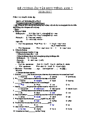 Đề cương ôn tập học kỳ 2 môn Tiếng Anh 7 - Năm học 2016-2017